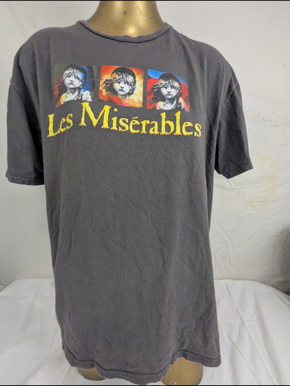 Les Misérables Broadway Musical Taupe Grey Tee Colorful Logo Graphics Front XL